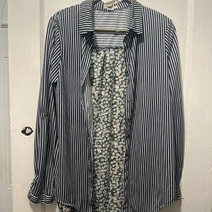 Passport Black and White Striped Women's Button Down Shirt